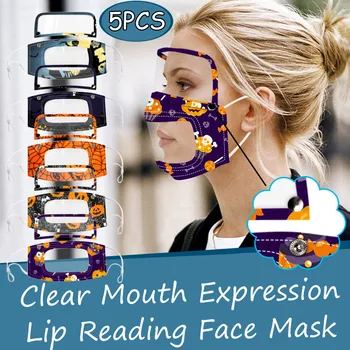 

5PCS Halloween Clear Expression Lip Reading Face Mask with Detachable Eye Shield mask for face fashion