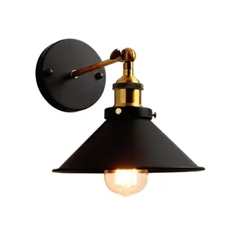 

Vintage Iron Plate Wall Lamp Black Industrial Wind Dia 22 Cm Edison Bulb Dining Study Bed Room Retro American Iron Wall Light