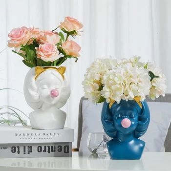 

Creative Nordic Style Resin Vase Cute Girl Bubble Gum Decorative Flower Pot Modern Lovely Art Decoration Flower Arrangement