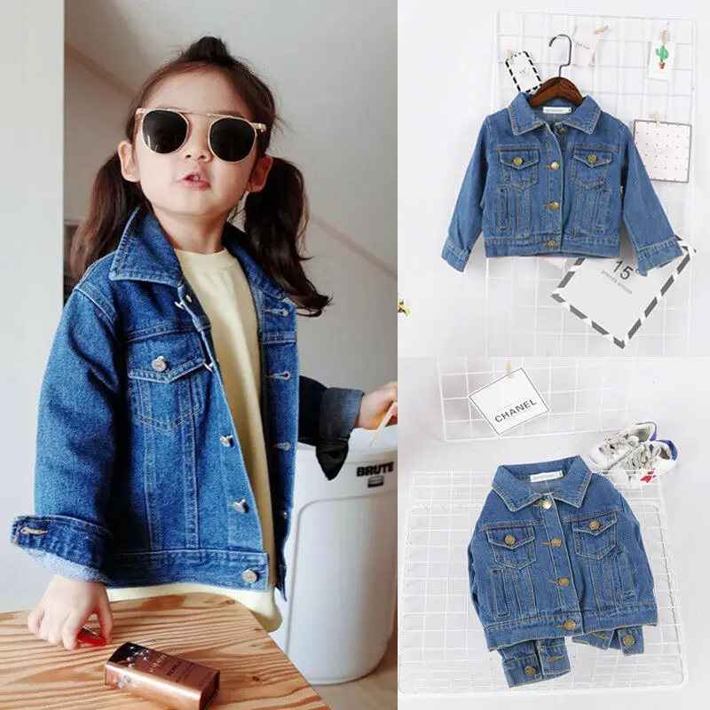 

2-6 Year Baby Girls Denim Jeans Children Kids Little Girl 2020 Fall Winter Jacket Turn Down Collar Coat Outwear Tops