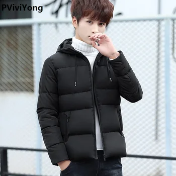 

PViviYong 2019 Winter jacket men fashion male hooded coat jackets men high quality cotton short coat men clothes parka 33