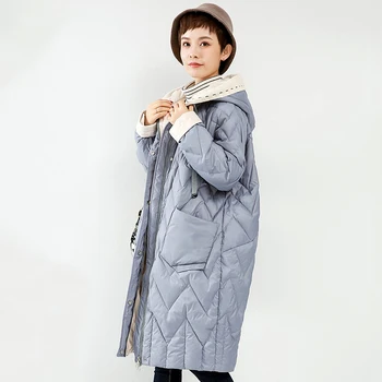 

Ailegogo New Winter Hooded White Duck Down Slim Long Parkas Snow Warm Female Fashion Coat Ultra Light Blue Ladies Jacket Outwear