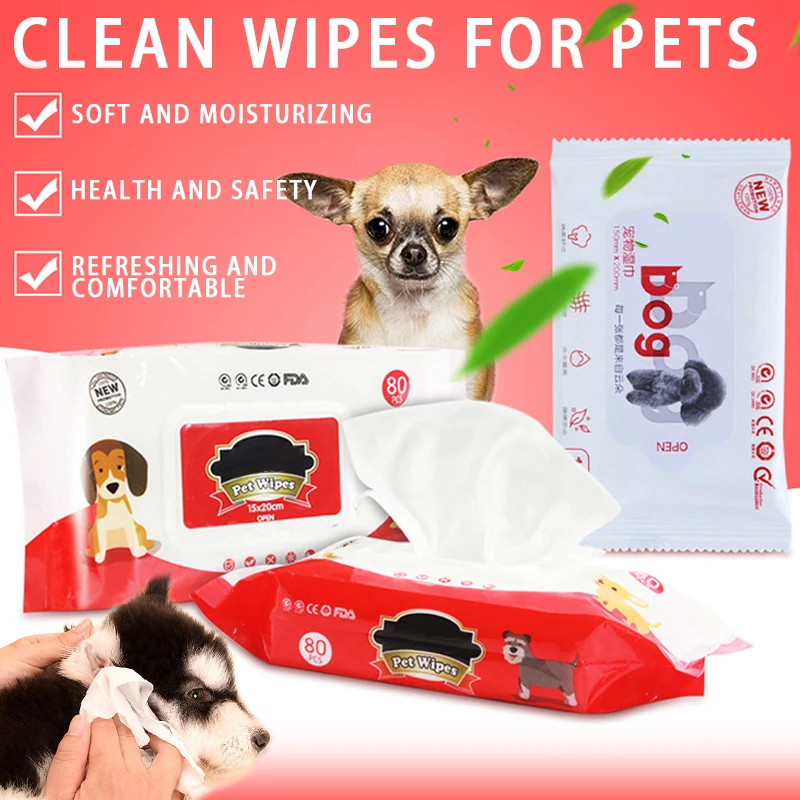 10/80pcs Pet Wet Wipes for Dogs Cat Moist Puppy Wipes Eye Tear Stain