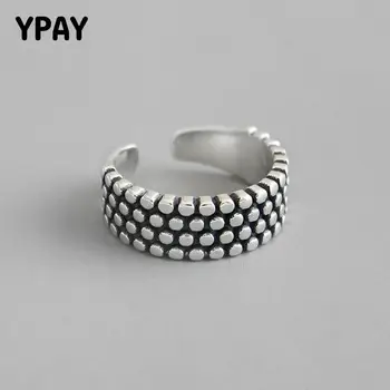 

YPAY 100% Real 925 Sterling Silver Vintage Multilayer Small Round Bead Open Adjustable Rings for Women Fine Jewelry Gift YMR788
