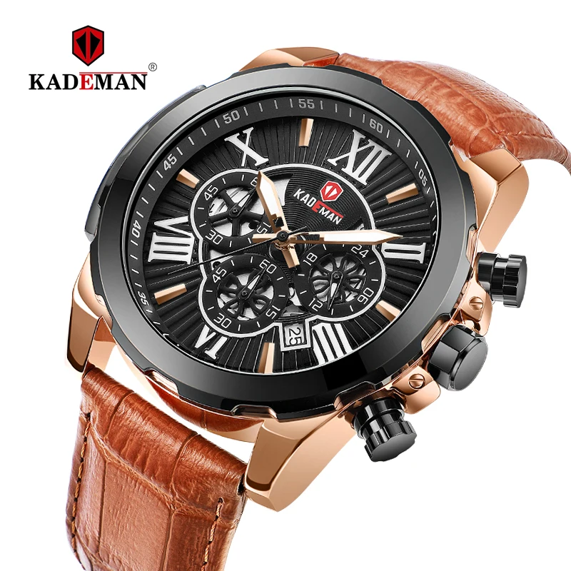 

KADEMAN Men's Watches 2019 New Arrival Classic Man Watch Luminous Chronograph Waterproof Leather Strap Hardlex Relogio Masculino