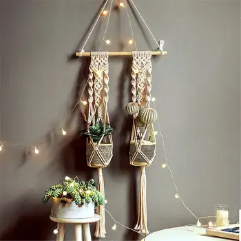 

Bohemian Tapestry Handwoven Hanging Planter Basket Handmade Plant Hanger Pot Boho Wall Hangings For Home Balcony Decoration