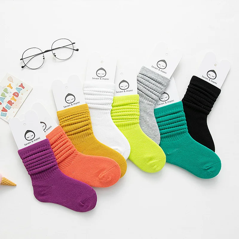 

2020 Spring And Summer New Style Children Bunching Socks Fluorescent Korean-style Versatile Combed Cotton Children Tube Children