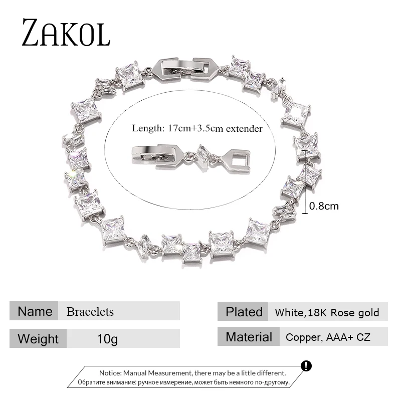 ZAKOL изысканный квадратный циркониевый браслет с кристаллами Блестящий розовый