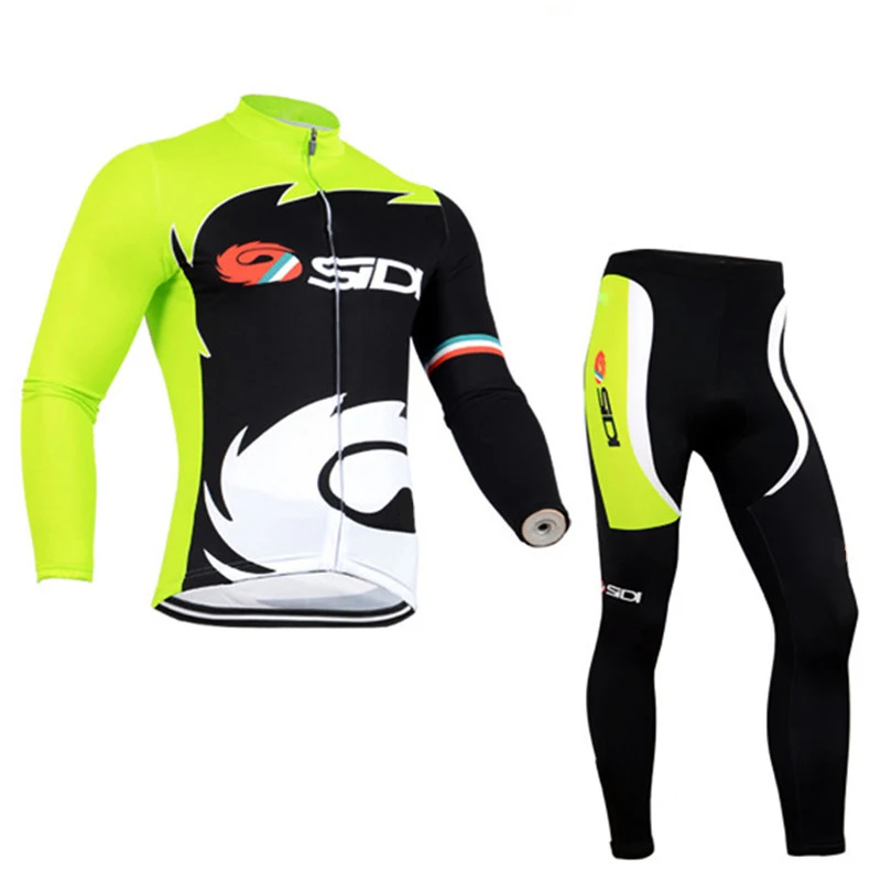 Fluorescence Sidi Cycling Long Sleeve Jersey Sets MTB Bicycle Jerseys 9D Bike Bib Pants Pad Maillot Pantalón Ropa Ciclismo