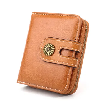 

2019 New Oil Coin Purse Short Small Wallet Women's Oil Wax Coin Bag Card Bag