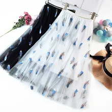 Женские Асимметричные тюлевые юбки Эластичная Высокая талия сетчатая юбка-пачка со складками Длинная Юбка-миди Saias Faldas Jupe Femmle