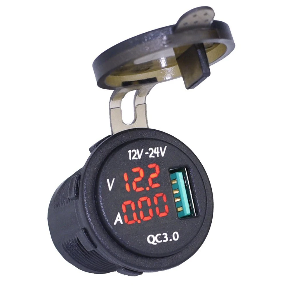 Красный Водонепроницаемый QC 3,0 USB зарядное устройство разъем цифровой вольтметр Амперметр Мониторинг для автомобиля лодки морской Rv мотоцикл красный зеленый синий - Название цвета: Красный