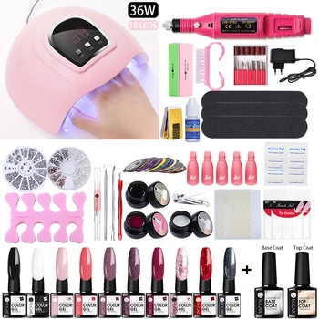 

UR SUGAR Nail Polish Manicures Set UV LED Lamp Dryer With 12pcs Nail Polish Polishing Tool Nail Polish Nail Pen Manicures Kitt