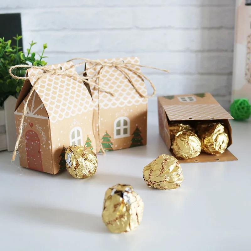

20/50pcs House Shaped Christmas Box Gift Bag Kraft Paper Candy Box Merry Christmas Party Gift Box Packaging Home Decoration