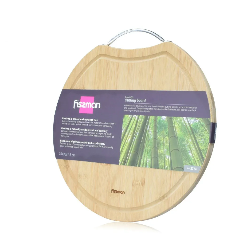 

Bamboo cutting board with environmentally friendly iron handle