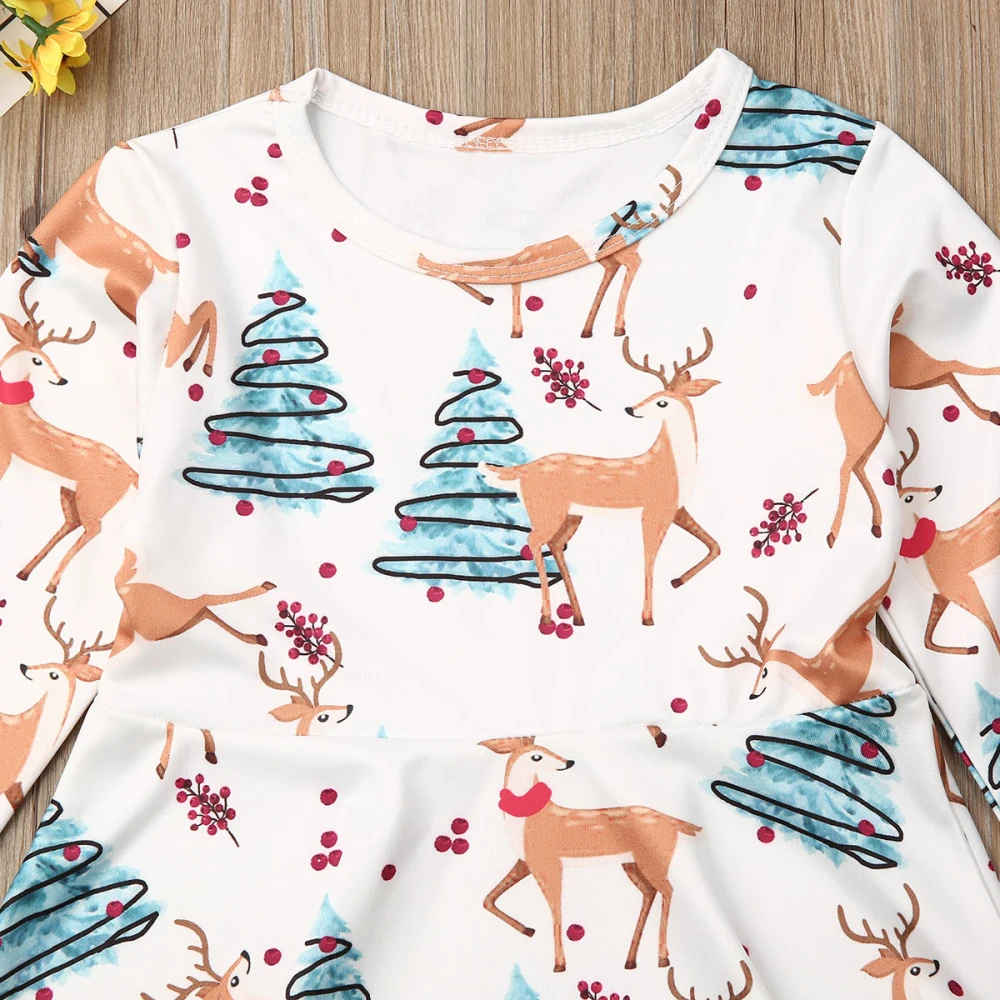 Рождественское праздничное платье-пачка с длинными рукавами и оленем для маленьких девочек 1-5 лет