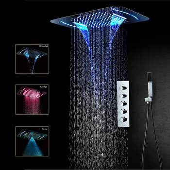 

New Embedded Ceiling LED Shower Set Thermostatic Luxury Shower Head Set Multifunction color change Bathroom Shower Set