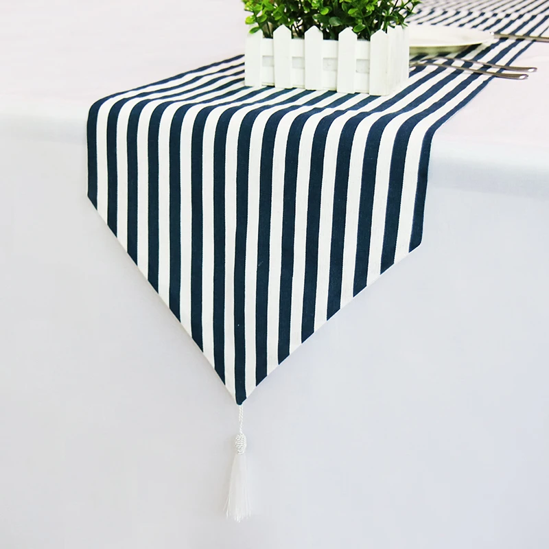 Table Runners Striped Blue White Modern For Country Wedding Party Chirstmas Table Decoration Tablecloth Covers Home Decor