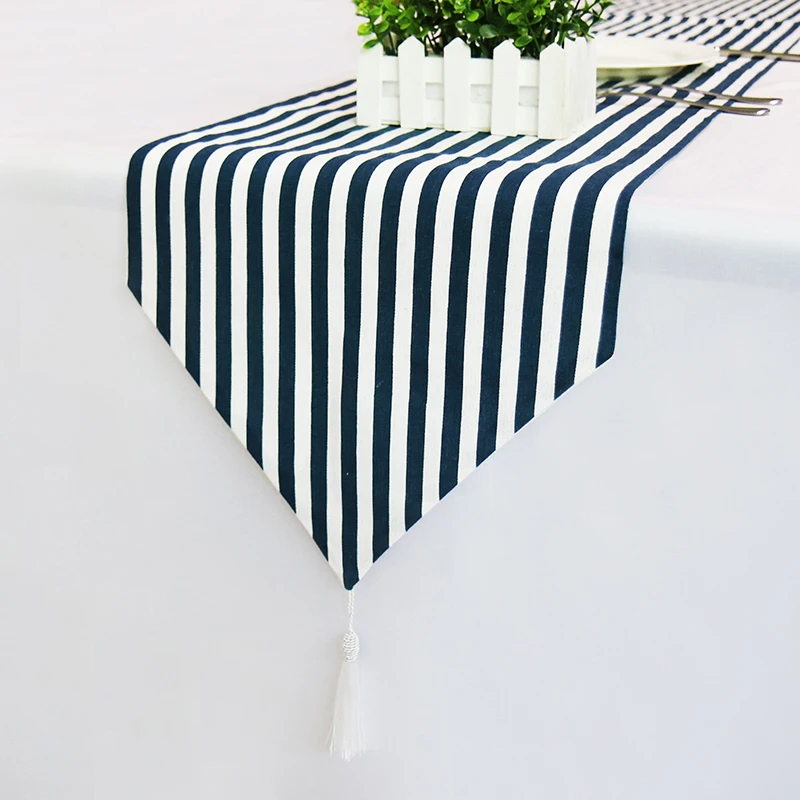 

New European Style Striped Linen Rectangle Table Runners Home Hotel Table Cloth Modern Wedding Christmas Table Decorations