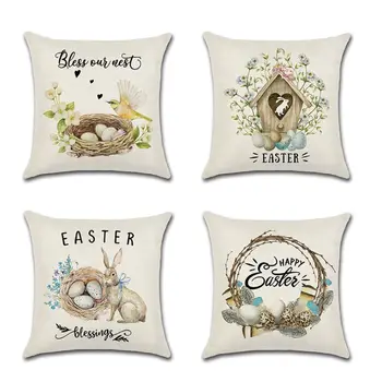 

4 Pcs Pillow Case Easter Bunny Pillow Cover Cotton Linen Sofa Bed Throw Cushion Cover Home Decor