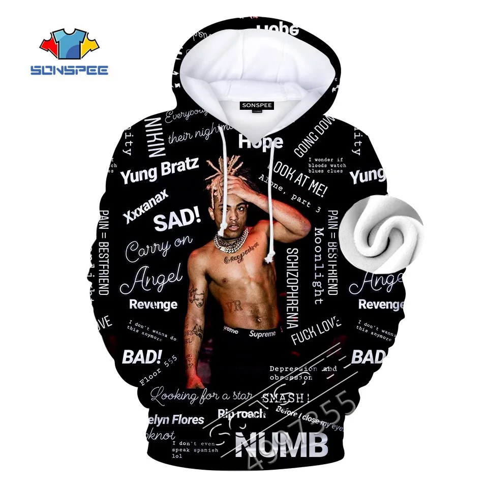 SONSPEE Xxxtentacion Rapper мужские толстовки Harajuku 3D одежда зимняя теплая шапка толстовки Женская одежда толстый хлопок хип-хоп - Цвет: 5