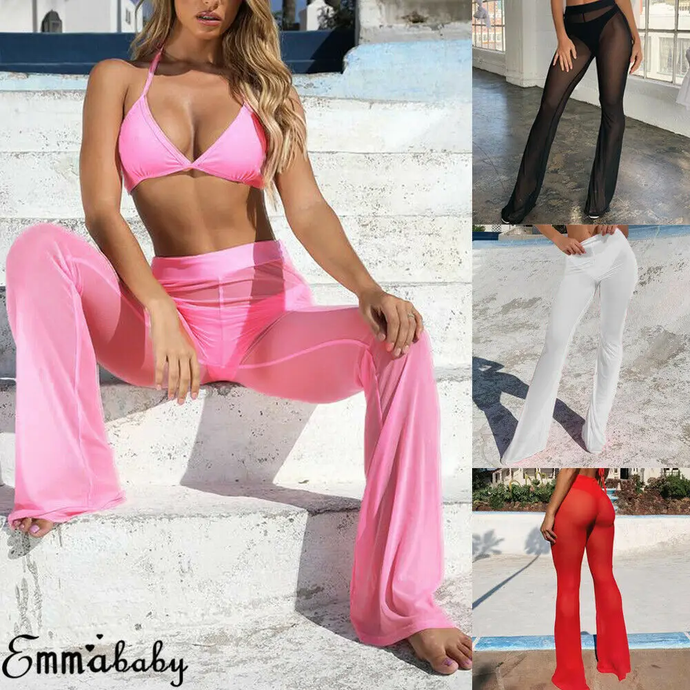 Fishnet Cover Up Swimsuit Cover Up Swimsuit Coverup Women Beach Bikini Cover Up Swimwear Bell Bottom Flare Pants