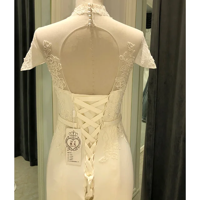 6815 wedding dress mermaid satin vestidos robe vestido de noiva boda elegante casamento civil jurken mariage princesse femme 4