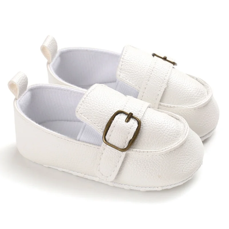 Осенние дышащие Нескользящие повседневные кроссовки для маленьких мальчиков; обувь из искусственной кожи на мягкой подошве для малышей - Цвет: white