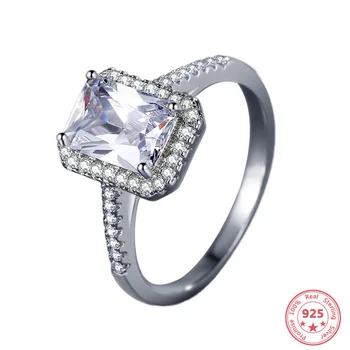 

925 Silver Color Square VVS1 2 Carat Diamond Ring for Women Luxury Crown Diamond Bizuteria Gemstone 925 Jewelry Dainty Ring Box
