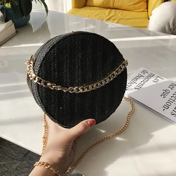 

Summer Chain Bag Female New Net Red Small Round Bag Circular Wild 2019 Messenger Bag Small Straw Shoulder Bag