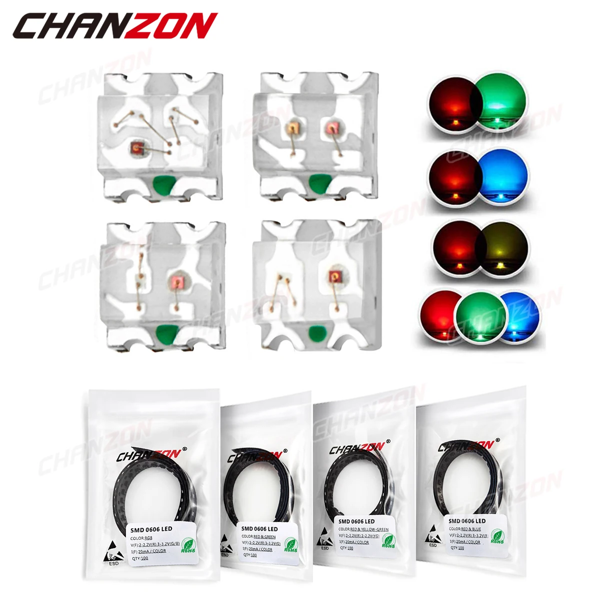 100 Pz 0603 (0606) Smd Led Emissione Di Diodi Lampada Chip Perline Di Luce Rosso Verde Giallo Blu Bicolore Anodo Comune Circuito Micro Pcb Smt