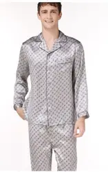 Весна и осень мужская Шелковая пижама с длинными рукавами простая 100% Шелковая домашняя одежда