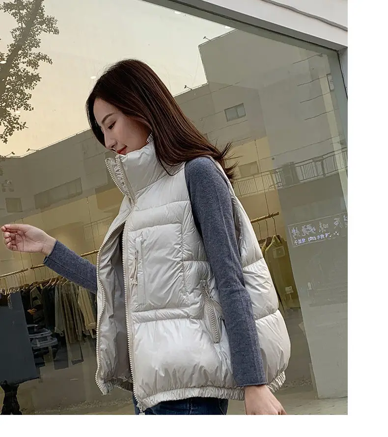 Winter Woman Down Cotton Short Vest Coat Yellow Stand Colloar Sleeveless Jacket Large size Waistcoat Korean Style Gilet Femme petite long puffer coat