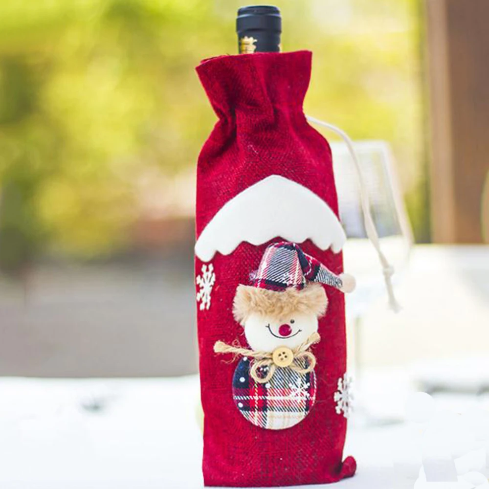 Christmas Wine Bottle Covers Bag Santa Clause Snowman Linen Champagne Bottle Covers Christmas Party Home Decor Table - Цвет: Red umbrella