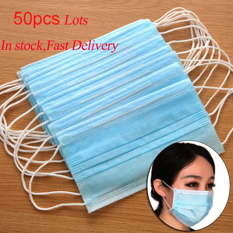 

50 Pcs Disposable Mouth Face Mask 3 Layer Filter Masks Anti Dust Droplet Pollution Epidemic Protection Mask PM 2.5 Respirator
