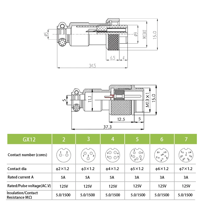 GX12 Butt type Electric Aviation Socket & Plug 12MM Docking Power Male & Female Wire Connector 2/3/4/5/6/7 Pin