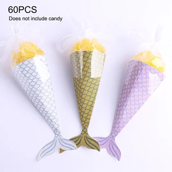 

60pcs Colorful Mermaid Gift Bags Little Mermaid Party Supplies Kids Birthday Gifts Mermaid Favor Bag Candy Boxes Baby Shower