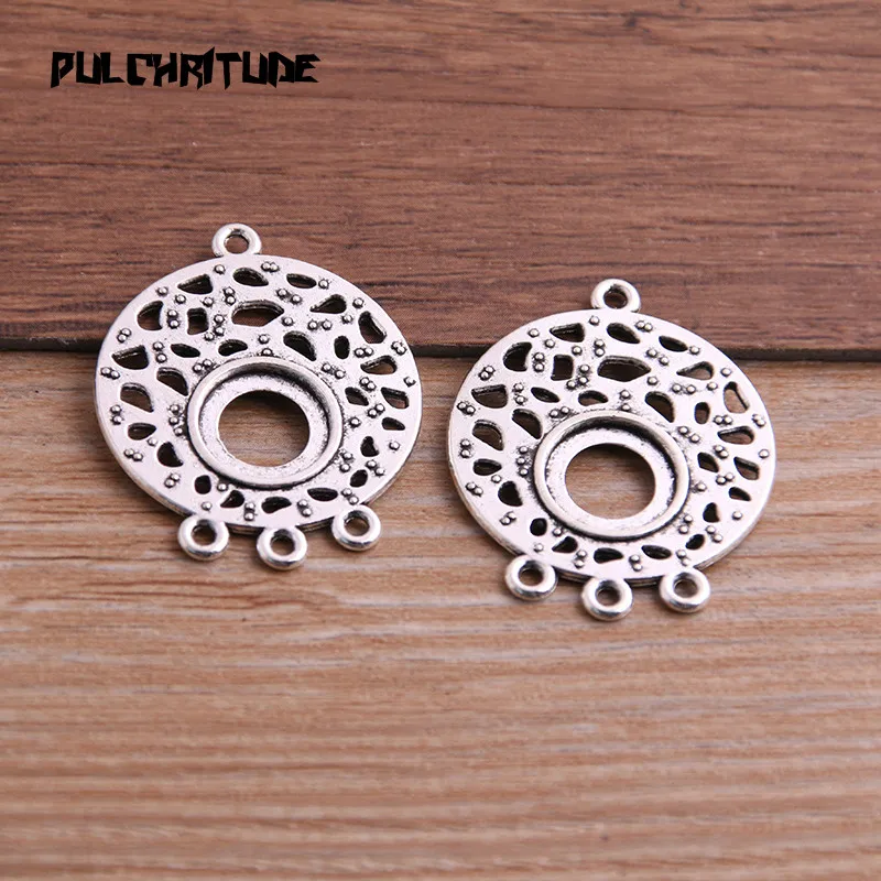 

PULCHRITUDE 6pcs 26*32mm Antique Silver Zinc Alloy Necklace Charm Jewelry Fashion DIY Hollow Round Connector Pendant Necklace