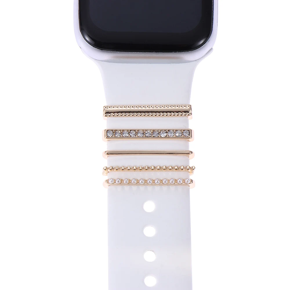 Elegant Pearl Diamond Ornament Ring for Smart Watch Band Strap Accessories