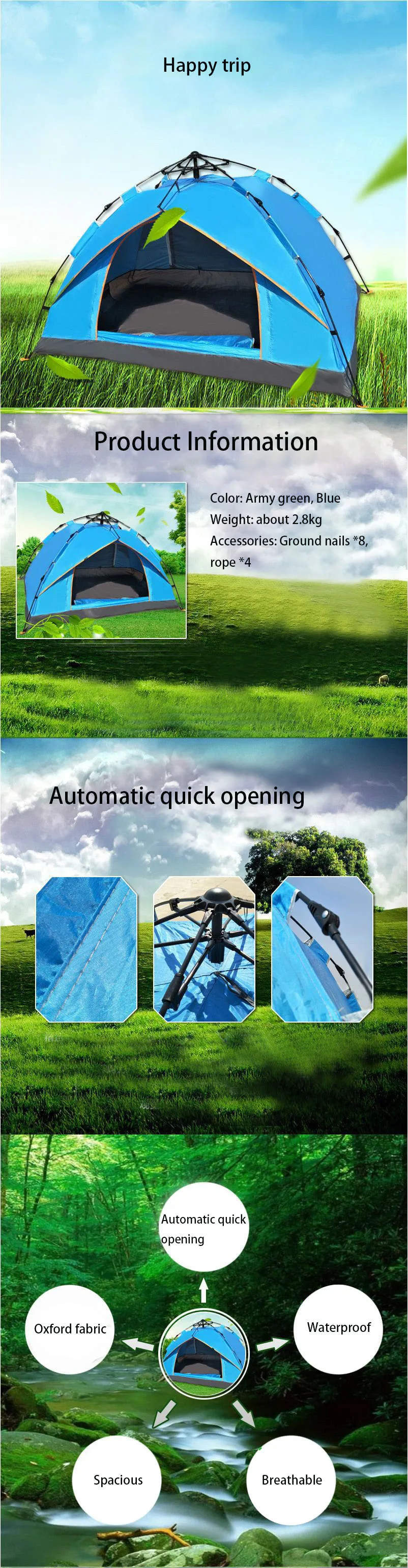 Палатка на двоих Открытый спортивный инвентарь Кемпинг Автоматический водонепроницаемый палатка ультра светильник палатка с защитой от солнца пляж Пирамида палатка