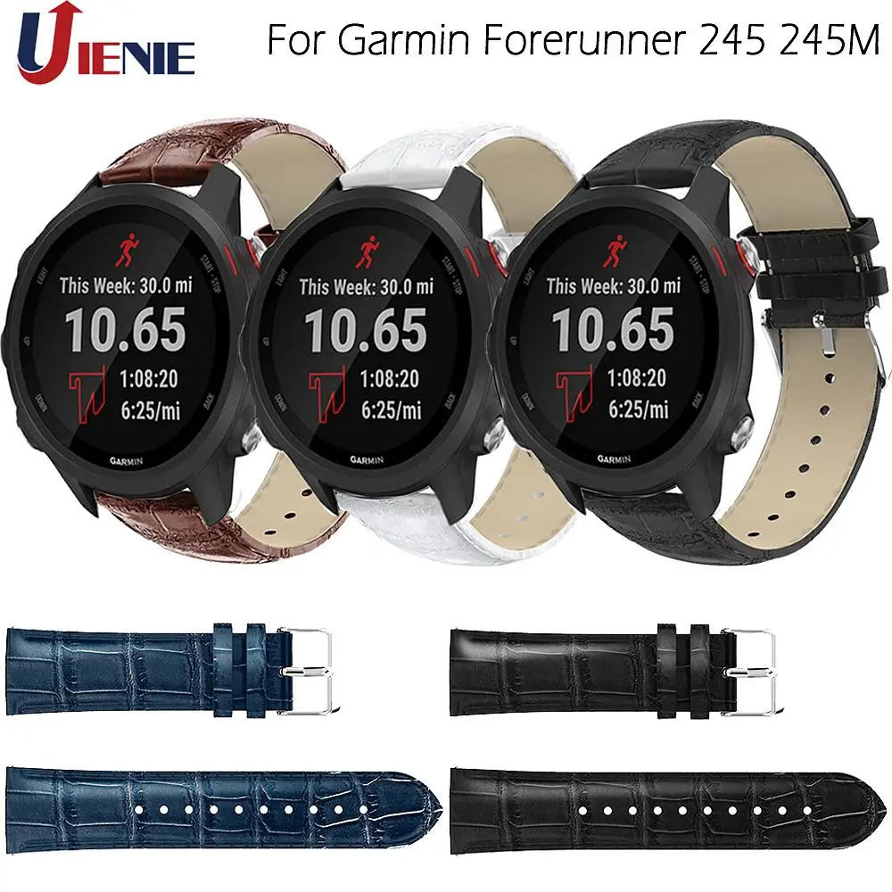 

20mm Leather Watchband Strap for Garmin Forerunner 245 245M 645/Vivoactive 3 Music /Vivomove HR Smart Watch Bracelet Band Correa