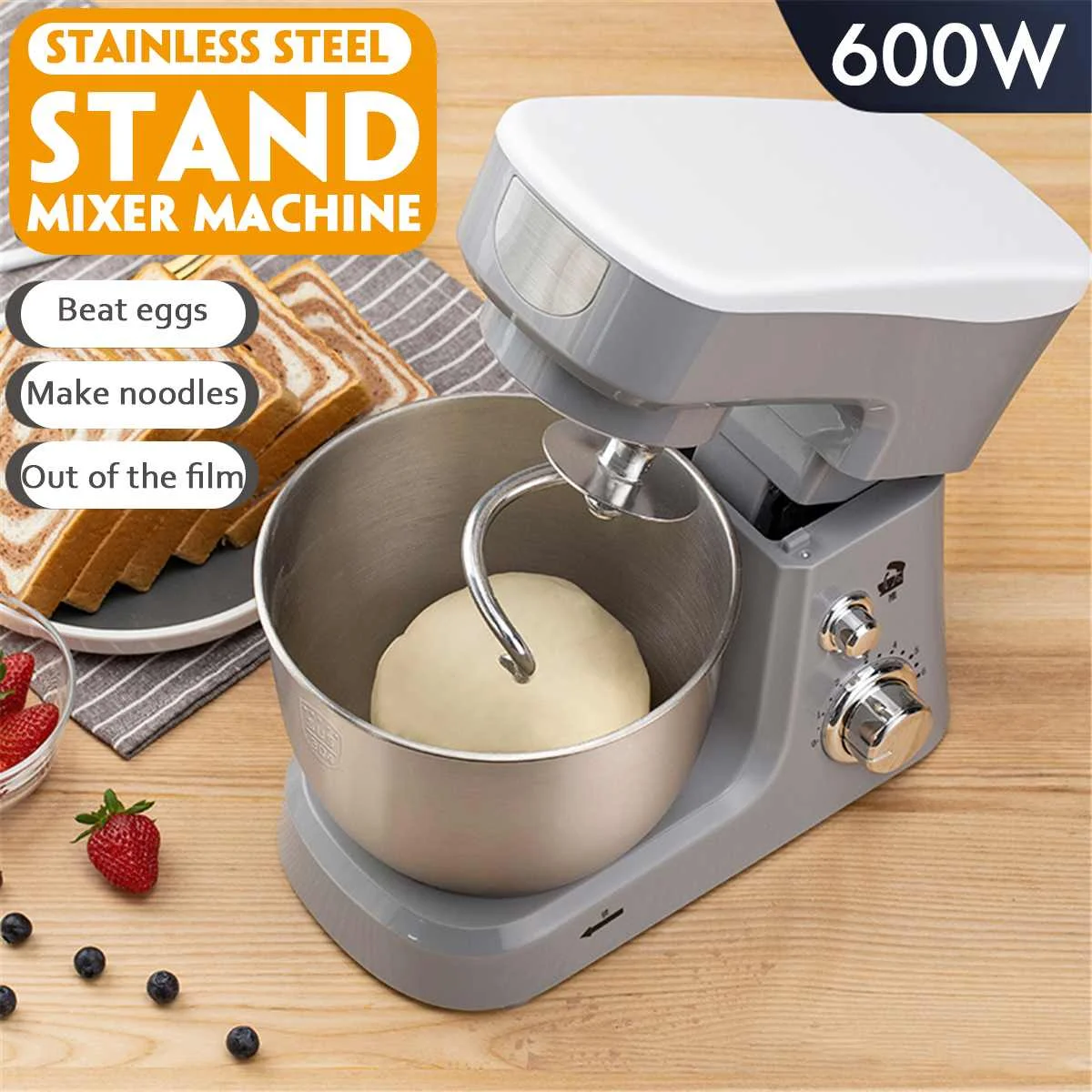 600W 3.5L Stainless Steel Bowl Kitchen Food Stand Mixer 6-speed Cream Egg Whisk Blender Cake Dough Bread Maker Machine 220V