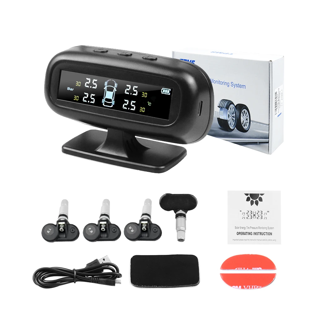 2020 Solar TPMS Car Tire Pressure Alarm Monitor System Display Intelligent Temperature Warning Fuel Save with 4 Sensors tpms