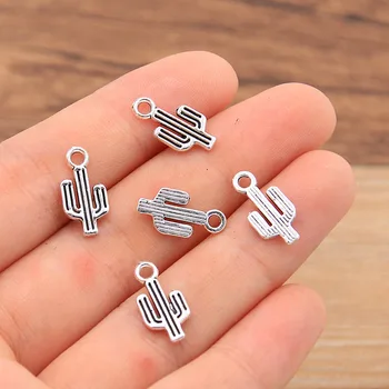 

PULCHRITUDE 80pcs 8*15mm Metal Alloy Photo Color Mini Cactus Charms Plant Pendants For Jewelry Making DIY Handmade Craft