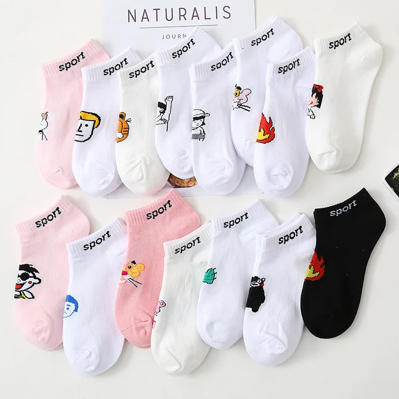 

Funny Women Socks Sneakers Cartoon Pink Leopard Fire Tiger Cat Hair Bear Cactus Picture Ankle Socks Cute Kawayii Harajuku