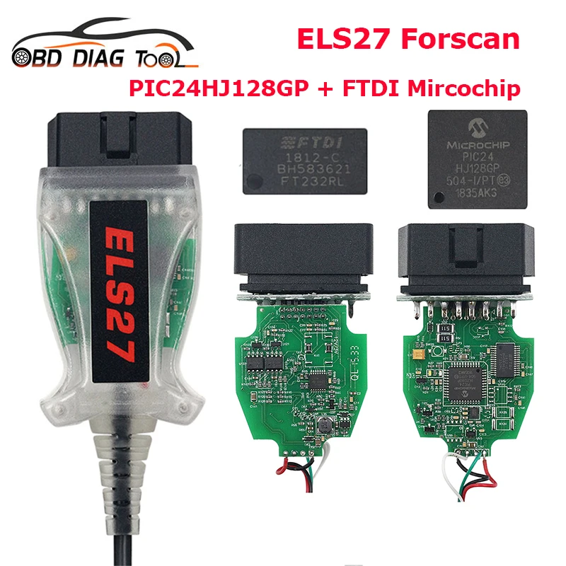 Legújabb V2.3.8 Els27 Forscan Obd2 Diagnosztikai Kábel Zöld Pcb Pic24Hj128Gp+Ftdi Mircochip Els27 Ford/Mazda/Lincoln/Mercury For Fordhoz