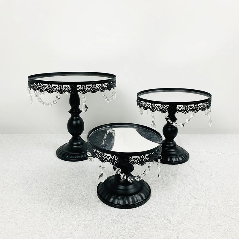 3pcs in set Черное зеркало Торт Стенд Свадебный кекс стенд набор кристалл конфеты бар украшение торт конфеты бар инструменты для украшения торта - Цвет: 3pcs in set