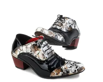 

Formal Men New Skull Shoes Pointed Toe Fashion Men Oxfords British Style High Heels Lace Up Zapatos Hombre Male Footwear