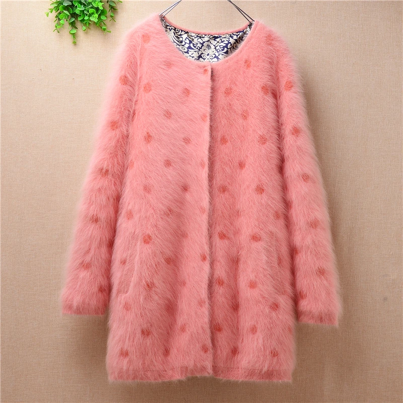 

Autumn winter women new medium-long sweet cute coats mink cashmere knitted thick warm clothing cardigans coats outwear clothes