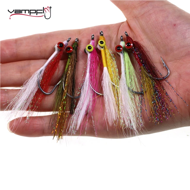 Vampfly 8PCS 6#& 4# White Orange Minnow Streamer Fly Tying On Barbed Hook  For Trout Salmon Fishing Lures Baits - AliExpress